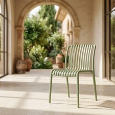 Modern Green Slatted Garden Chair Plastic Indoor Outdoor Patio Dining Stackable