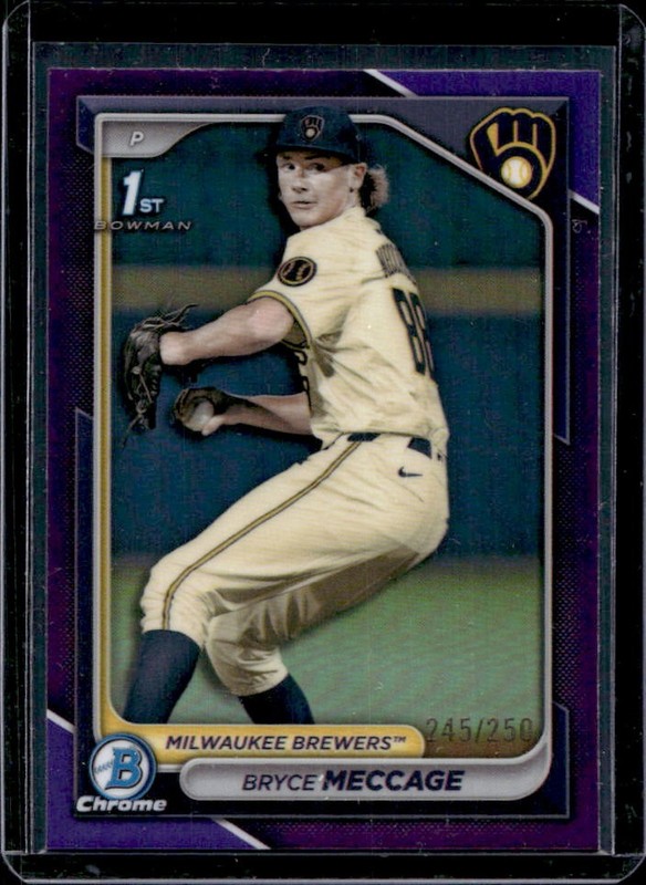 2024 Bowman Draft Bryce Meccage Chrome Purple Refractor 1st #/250 Brewers