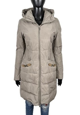 Trussardi Jeans Daunenjacke Damen 42 Gänsedaunen lang beige Kapuze Winter