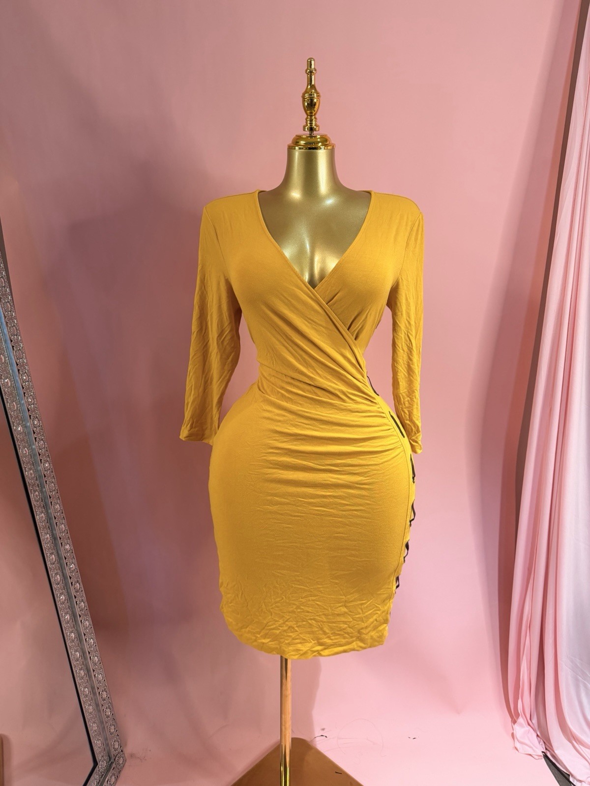 Carmen Elegant Yellow Wrap Dress