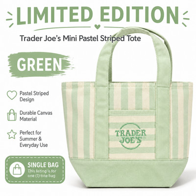Ships Today | Trader Joe's Mini Tote Bag Green/White Stripe Canvas Summer 2026
