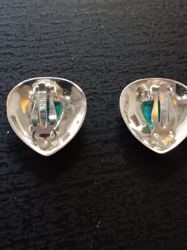 Sterling Silver Turquoise Clip-on Heart Earrings - Picture 6 of 9