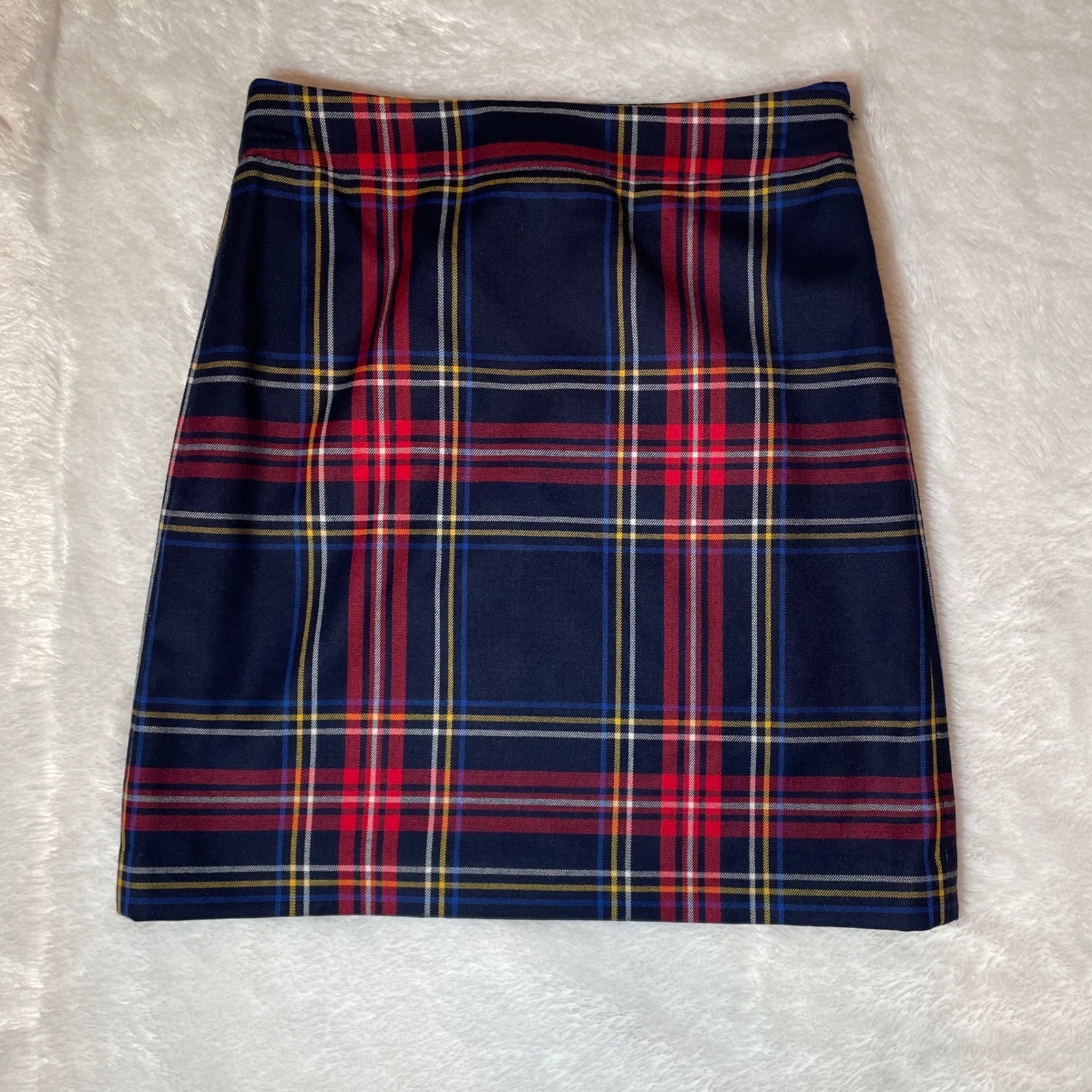 Talbots Petite Navy Blue Red Wool Blend Plaid A-Line Mini Skirt 0PDark Academia