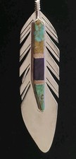Sterling L: Vintage Southwest; Feather, Mixed Gemstones-Handmade Pendant/Brooch