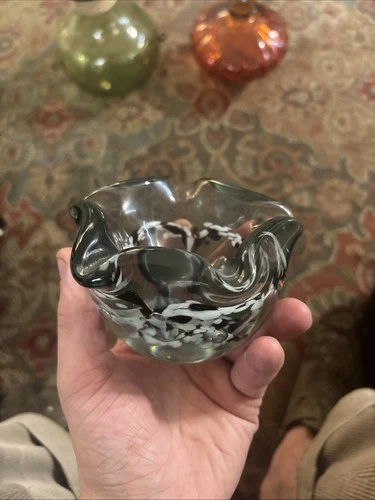 Murano Amberina Vintage Heavy Glass Ashtray Candy Dish