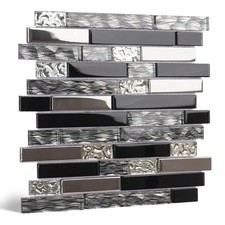 5-Sheet Glass Backsplash Tiles, 5 Square Feet Black Glass Mosaic Backsplash S...