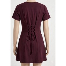 DBY Ltd Vtg 90s Gingham Lace Up Back Mini Dress Sz M/L Dark Academia Grunge Fall