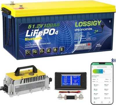 LOSSIGY 51.2 Volt 100Ah Lithium Golf Cart Battery w/ 58.4 18A Lithium Charg