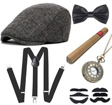 Men 1920s Roaring Retro Vintage Accessories Set Halloween Costume Gangster Hat