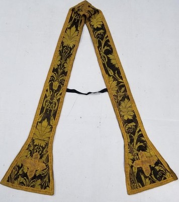 Antike kirchliche Stola Brokat mit Metallrand aus dem 19. Jh. 200 x 13 cm vs