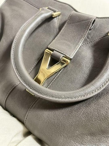Saint Laurent Y Line Petit Cabas Leather 2way Handbag Shoulder Gray - Picture 3 of 5