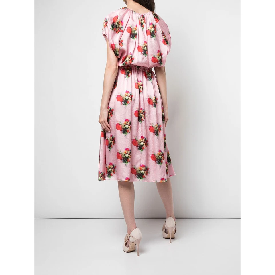 Vestido Adam Lippes Floral Volantes Rosa Seda Midi US 16-Line Foto 3 de 4