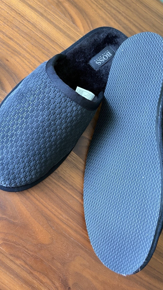 Hugo Boss Hausschuhe Gr 44 UK 10 Dunkelgrau Herren Schuhe , Neu, Leder