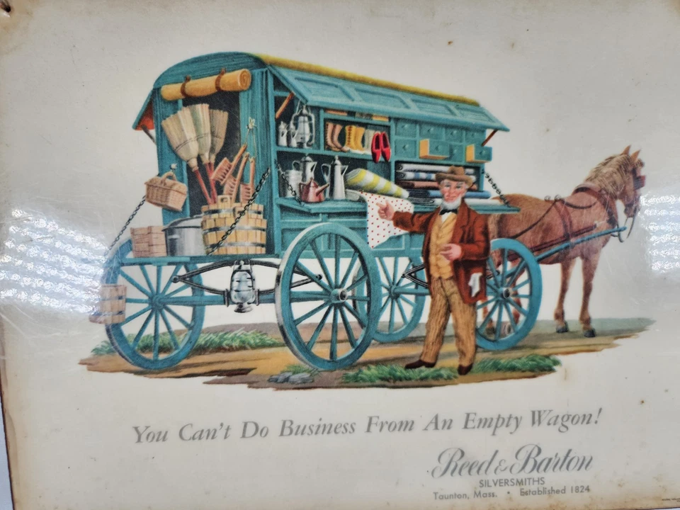 Letrero publicitario de exhibición de tienda plateado Reed & Barton 11"x9" antiguo vintage Foto 3 de 4