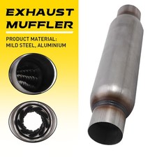 1Pc 2.5" Inlet Round Exhaust Steel Muffler Hotdog Resonator 12" Length High Flow