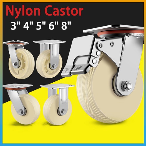 Nylon Castor Wheels Heavy-Duty Reinforced Castors Industrial Castors 4" 5" 6" 8" - Afbeelding 1 van 29