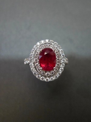 Oval Rot Ruby & Moissanit Ring 925 Sterling Silber Hochzeit Geschenk
