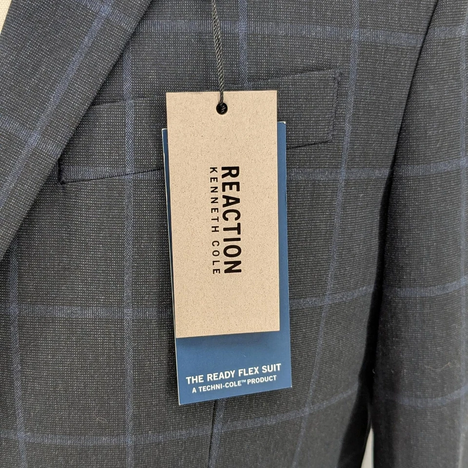 Kenneth Cole Hombre Techni-Cole Slim-Fit Elástico Traje Chaqueta Blazer Azul 38 R Foto 3 de 4