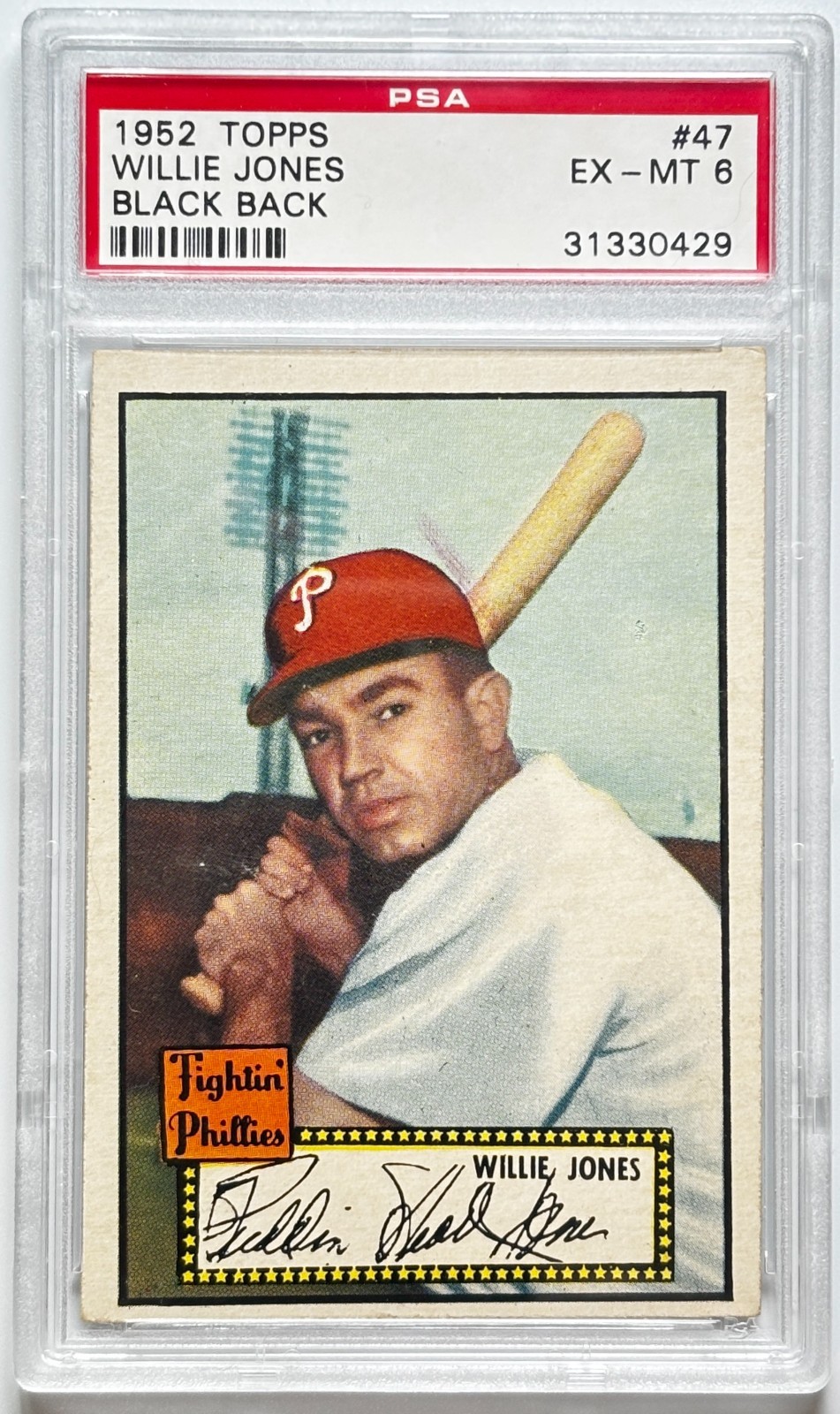 1952 Topps #47 Willie Jones Black Back PSA 6 EX-MT