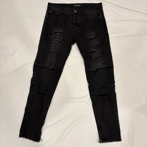 Balmain Paris Mens Distressed Black Biker Jeans Size 34 - Zipper - Japan