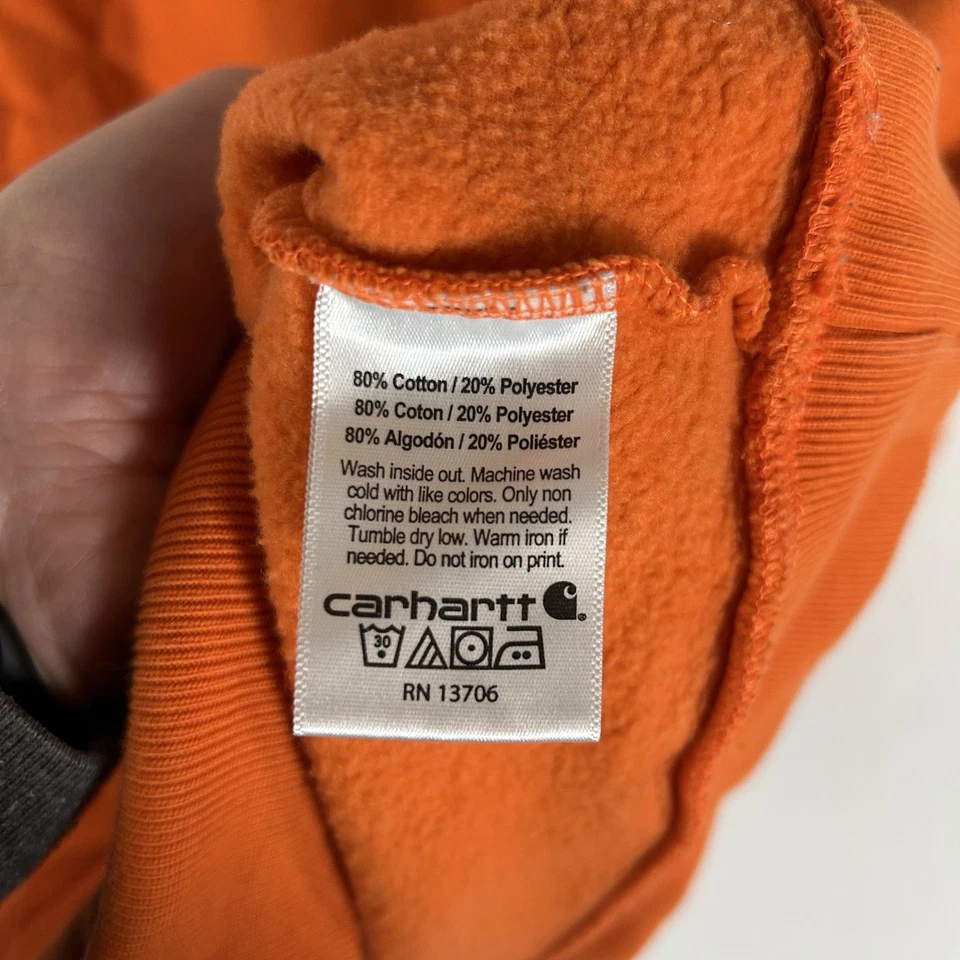 Moletom com capuz Carhartt meninos jovens pequeno 8/10 laranja casual manga longa lã FALHA - Imagem 3 de 4
