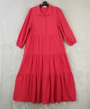 Tuckernuck Pomander Place Mabel Maxi Dress Large Hibiscus Red Tiered Puff Sleeve