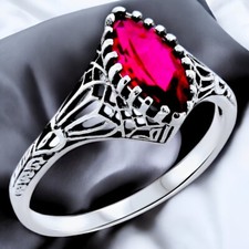 ANTIQUE STYLE 925 STERLING SILVER 1.60 CT LAB-CREATED RUBY FILIGREE RING   807