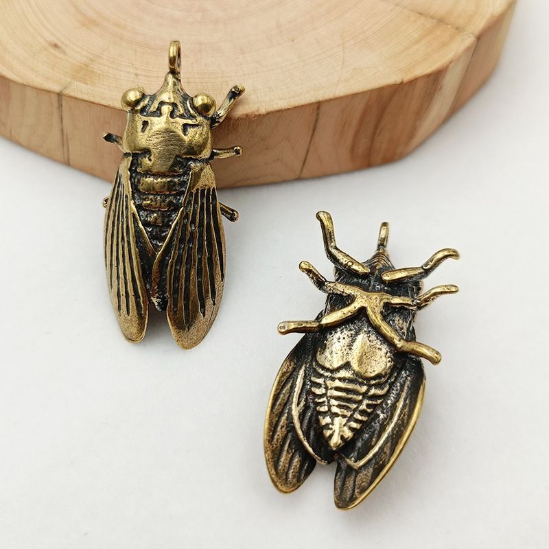 2PCS Brass Cicada Miniature Statue Insect Statue Fish Tank Landscape Decoration
