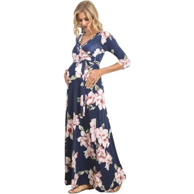 chinese dress ladies Women's Plus Size Maxi Dresses Wrap Elegant Wedding Guest Long Dress 3/4  Sleeve Casual V Neck Dress with Belt Azure Blue at Amazon Women's Clothing  store main image 1