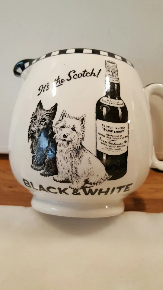 Antique Pottery Black and White Scotch Whiskey Pub Jug 1920s H5" X W6" By Shelly - Image 4 of 4