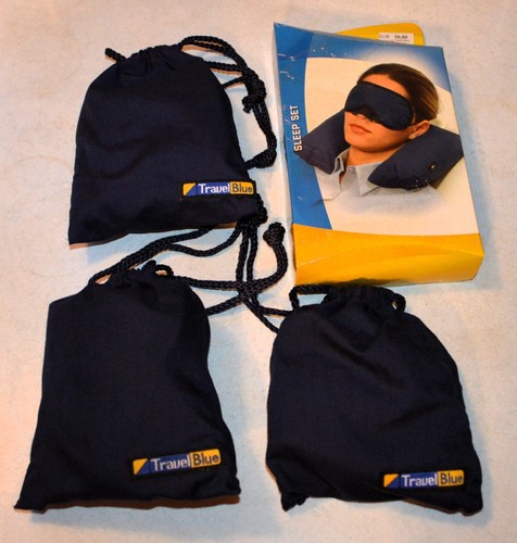 TRAVEL SLEEP SET: NECK PILLOW, SPARE CASE, 3 SLEEP MASKS,DRAWSTRING STORAGE BAGS