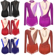 Womens Leotard Long Sleeve Bodysuit Sparkling Dress Competition Dancewear Latin