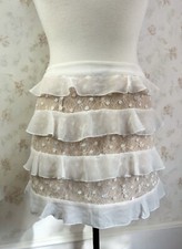 White Lace Ruffle Mini Skirt Romantic Flowy Airy Coquette Cottagecore Summer M
