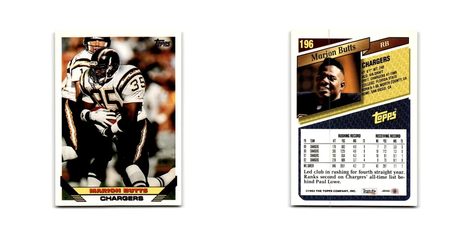 1993 Topps Marion Butts San Diego Chargers #196 - Image 3 of 3