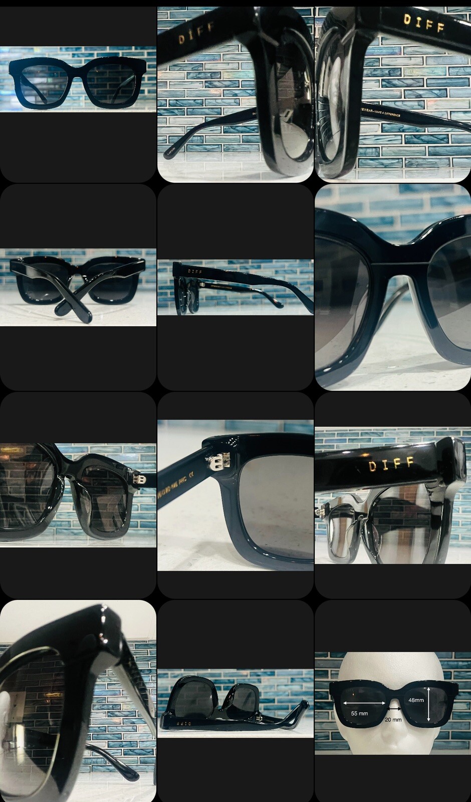 Designer Oversized DIFF CARSON Sunglasses Black F… - image 2