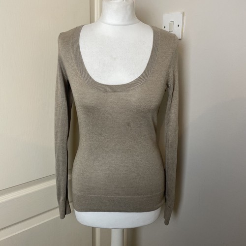 Massimo Dutti Größe Small dunkelbeige Baumwolle Seide Kaschmirmischung Pullover fehlerhaft