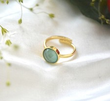 Chalcedony Stone Adjustable Gold Plated Ring In Aqua colour