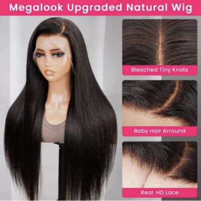 100% Echthaar Perücke 13x4 Full Lace Straight Menschenhaar Human Hair extra lang