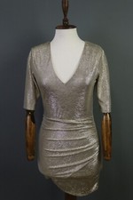 ALICE + OLIVIA Metallic Gold Short Sleeve Bodycon Blouson Short Dress Size 6