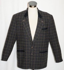 WOOL  ALPACA Plaid Jacket Coat SALZBURGER - GREEN  BLACK Men AUSTRIA C46" L