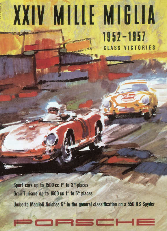 VINTAGE 1957 XXIV MILLE MIGLIA ITALY AUTO RACING POSTER PRINT