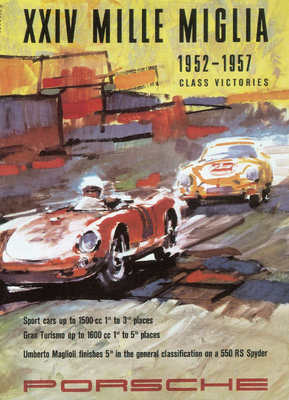 VINTAGE 1957 XXIV MILLE MIGLIA ITALY AUTO RACING POSTER PRINT