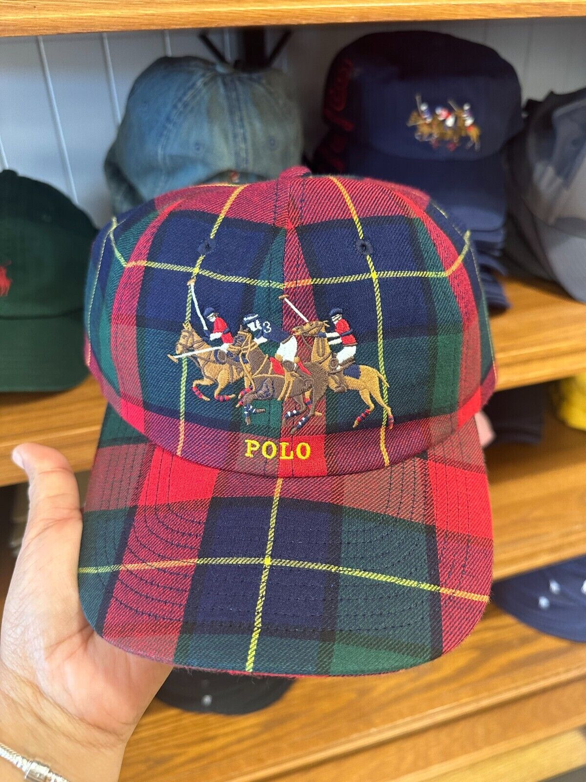 Cappello Berretto Palla Baseball Polo Ralph Lauren Multicolore Plaid TRIPLE PONY Cotone Nuovo con etichette