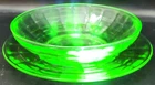VINTAGE URANIUM GLASS 5.5" CEREAL BOWL w/ 6.25" SAUCER  A H BLOCK OPTIC