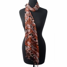Scarf Orange Print 100% Cotton NWT J FRANCIS 70 X 24 in