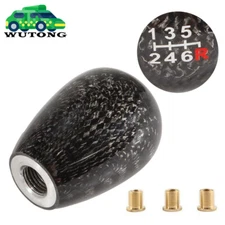 Universal Real Black Carbon Fiber Manual Gear Shift Knob Shifter Lever 6 Speed