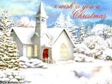 LIGHTED UP CHURCH SNOWY NIGHT Christmas Greeting Card New MG36