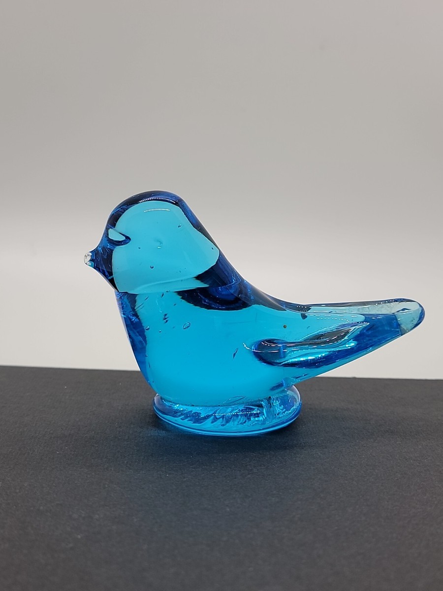 Vintage Blue Bird of Happiness Signed Ron Ray 1972 Art Glass