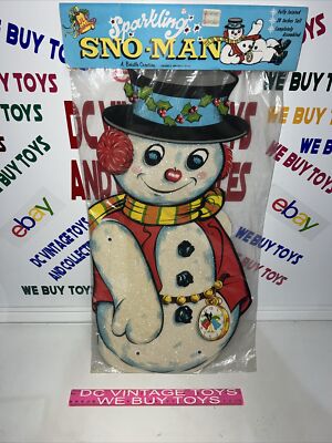Vintage Christmas Decoration Sparkling Snowman Sealed 60s 70s 28'' Beistle - XMAS