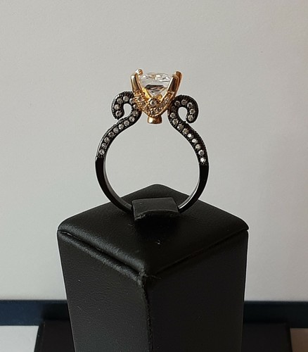 Sterling Silber Princess Cut Solitär Zirkon Gelbgold und schwarzes Rhodium...